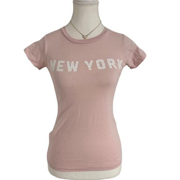 New York Baby Pink Size Small 100% Cotton Fitted Baby Tee - Picture 1 of 4